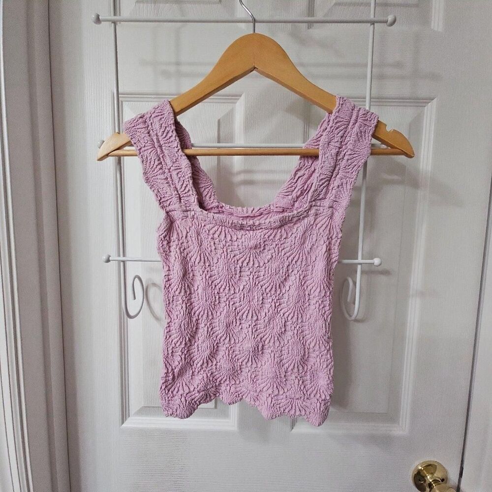Free People Love Letter Cami Stretch Textured Square Neck Crop Top